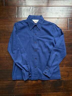 Vintage Viyella Wool Blend Cotton Navy Blue Button Down Shirt Made in Scotland